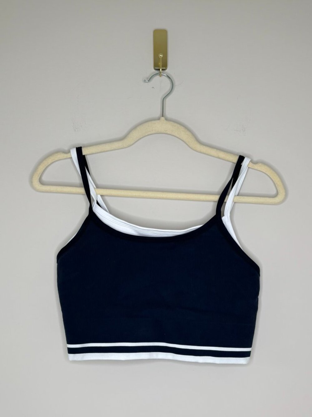 Zella Double Layer Seamless Sports Bra – Navy Sapphire – Medium – Ribbed Strappy